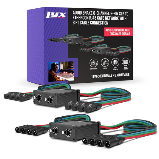 Pair of Audio Snake 8-Channel XLR 3 Pin Multi Network Breakout & XLR to RJ4 Ethercon with 3 Feet Cable Connection